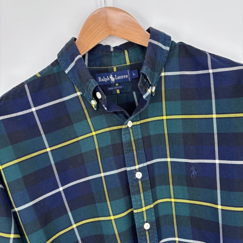 Polo Ralph Lauren Button Down Shirt Mens L Green Heavyweight Cotton Preppy Ivy